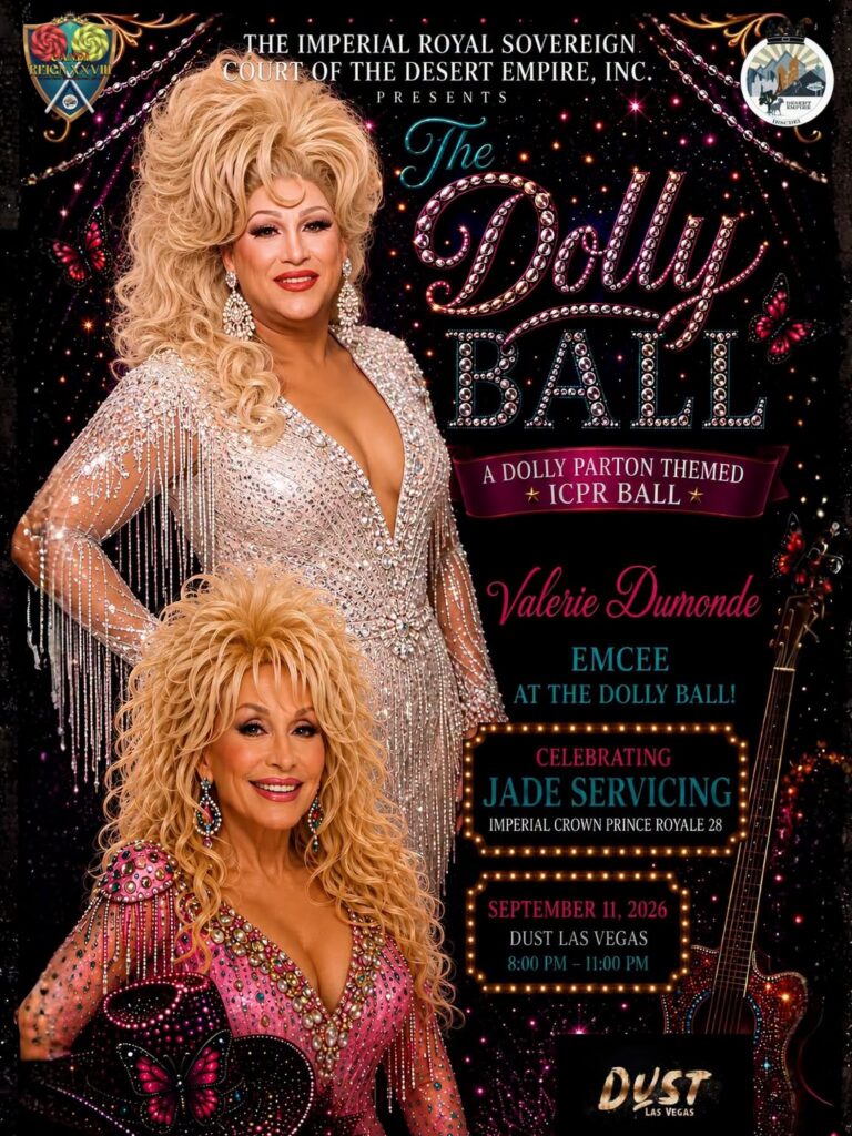 The Dolly Ball flyer announcing Valerie Dumonde as emcee at Dust Las Vegas on September 11, 2026